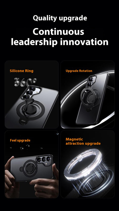 For Samsung Galaxy S25 Magnetic Case Kickstand Matte PC + TPU Phone Cover with Silicone Ring