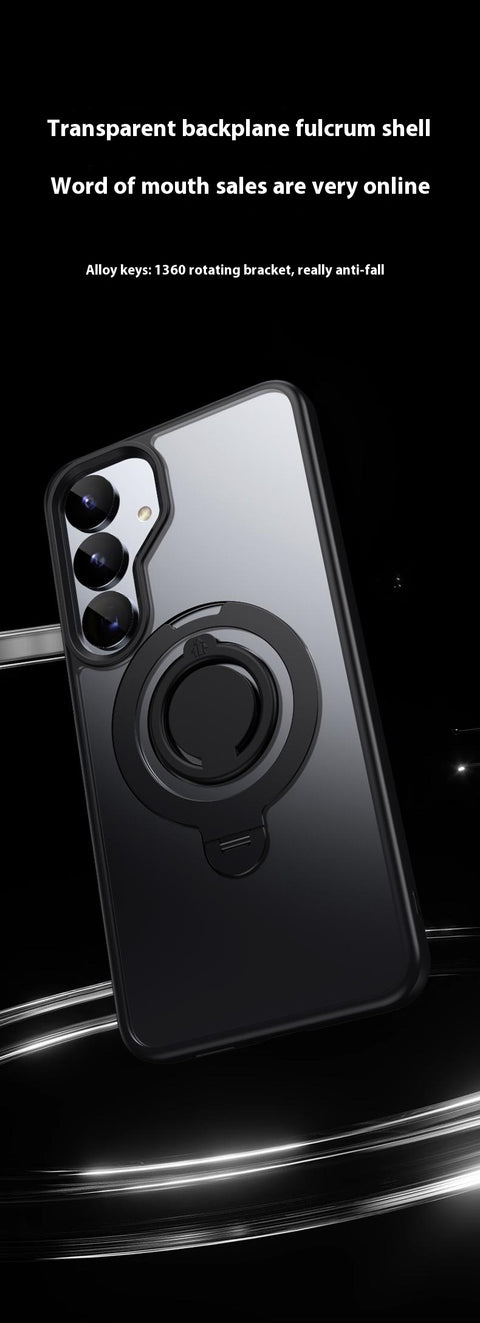 For Samsung Galaxy S25 Magnetic Case Kickstand Matte PC + TPU Phone Cover with Silicone Ring