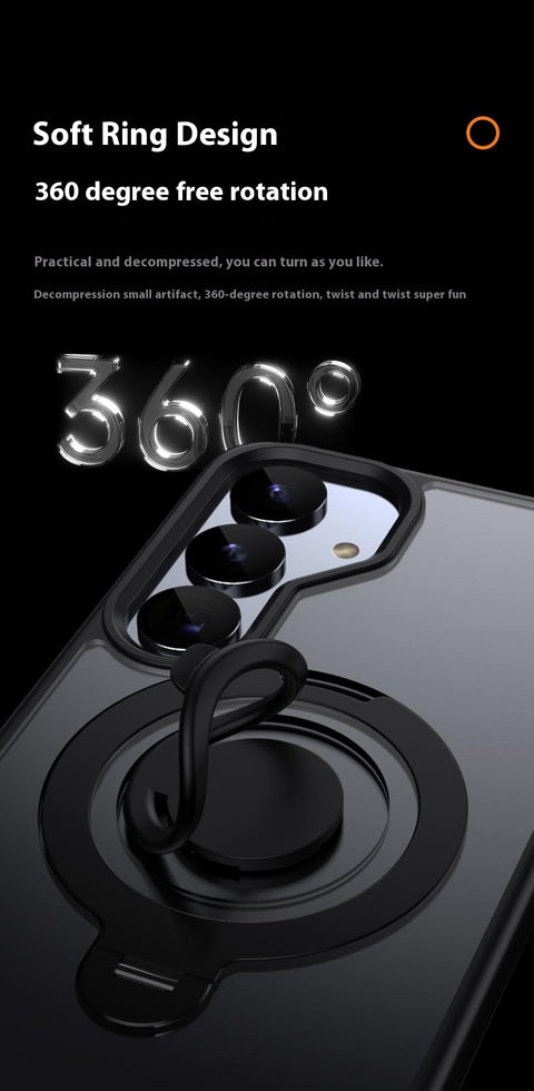 For Samsung Galaxy S25 Magnetic Case Kickstand Matte PC + TPU Phone Cover with Silicone Ring