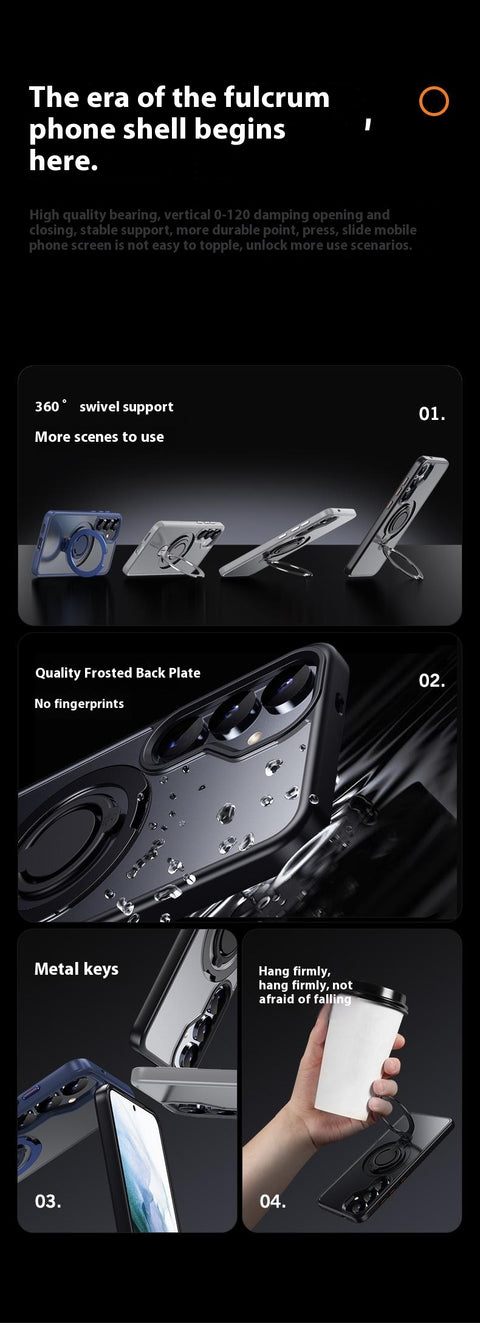 For Samsung Galaxy S25 Magnetic Case Kickstand Matte PC + TPU Phone Cover with Silicone Ring