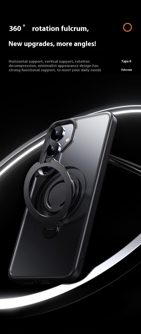 For Samsung Galaxy S25 Magnetic Case Kickstand Matte PC + TPU Phone Cover with Silicone Ring