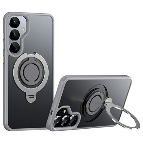 For Samsung Galaxy S25 Magnetic Case Kickstand Matte PC + TPU Phone Cover with Silicone Ring