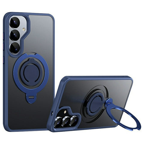 For Samsung Galaxy S25 Magnetic Case Kickstand Matte PC + TPU Phone Cover with Silicone Ring