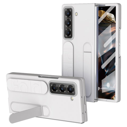Kickstand Wristband Phone Case for Samsung Galaxy Z Fold Special PC Silicone Mobile Cover with Tempered Glass Film