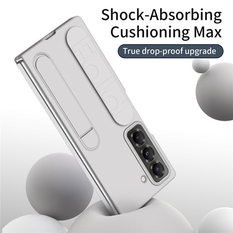Kickstand Wristband Phone Case for Samsung Galaxy Z Fold Special PC Silicone Mobile Cover with Tempered Glass Film