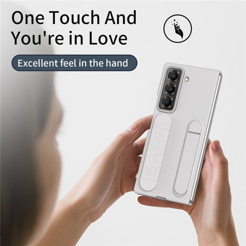 Kickstand Wristband Phone Case for Samsung Galaxy Z Fold Special PC Silicone Mobile Cover with Tempered Glass Film