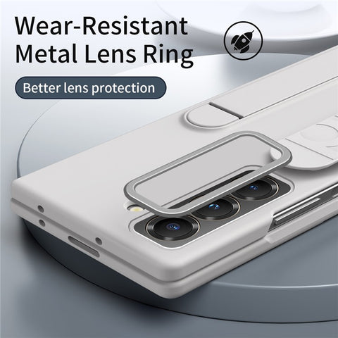Kickstand Wristband Phone Case for Samsung Galaxy Z Fold Special PC Silicone Mobile Cover with Tempered Glass Film