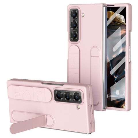 Kickstand Wristband Phone Case for Samsung Galaxy Z Fold Special PC Silicone Mobile Cover with Tempered Glass Film
