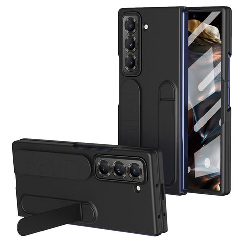 Kickstand Wristband Phone Case for Samsung Galaxy Z Fold Special PC Silicone Mobile Cover with Tempered Glass Film
