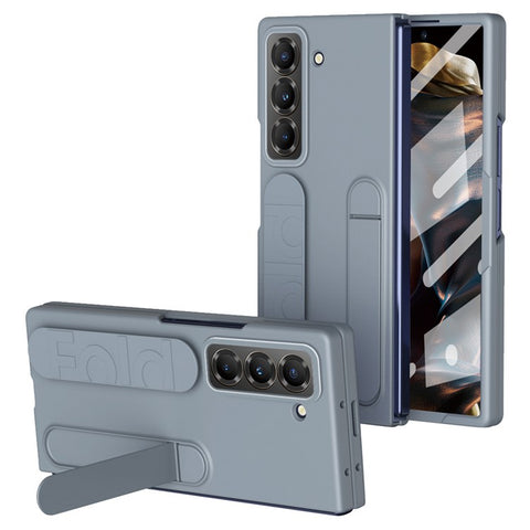 Kickstand Wristband Phone Case for Samsung Galaxy Z Fold Special PC Silicone Mobile Cover with Tempered Glass Film
