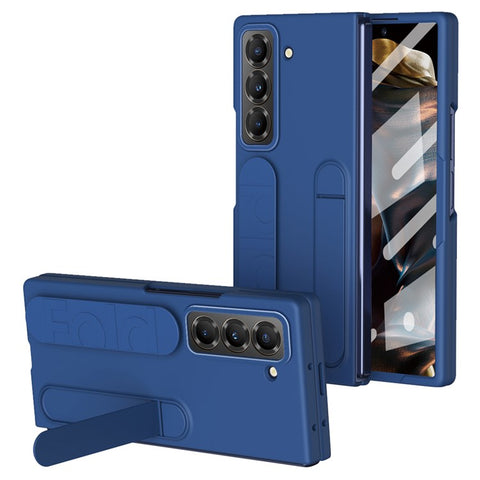 Kickstand Wristband Phone Case for Samsung Galaxy Z Fold Special PC Silicone Mobile Cover with Tempered Glass Film
