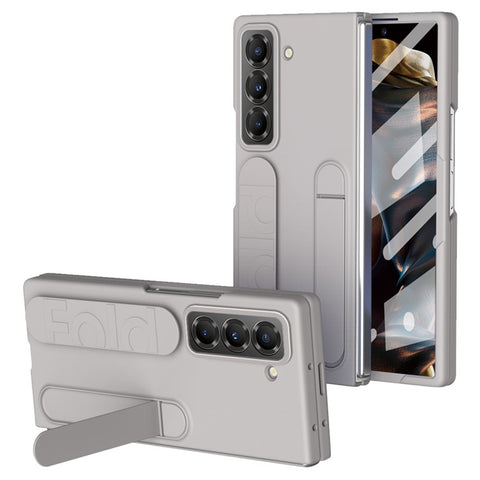 Kickstand Wristband Phone Case for Samsung Galaxy Z Fold Special PC Silicone Mobile Cover with Tempered Glass Film