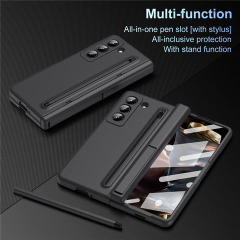 Kickstand Phone Case for Samsung Galaxy Z Fold Special PC Back Cover with Stylus and Tempered Glass Film