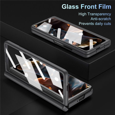 Kickstand Phone Case for Samsung Galaxy Z Fold Special PC Back Cover with Stylus and Tempered Glass Film