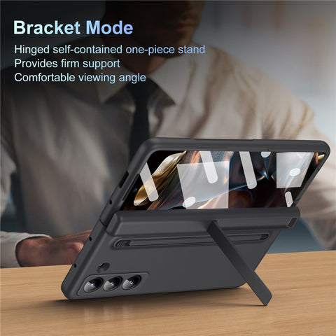 Kickstand Phone Case for Samsung Galaxy Z Fold Special PC Back Cover with Stylus and Tempered Glass Film