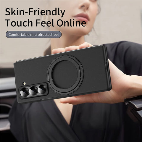 Magnetic Phone Case for Samsung Galaxy Z Fold Special Ring Kickstand Hard PC Cover with Tempered Glass Screen Film