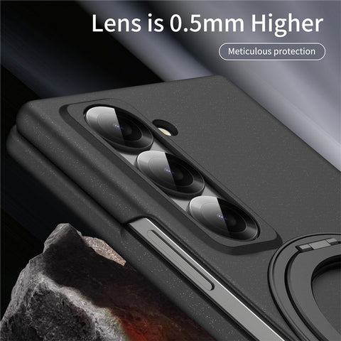 Magnetic Phone Case for Samsung Galaxy Z Fold Special Ring Kickstand Hard PC Cover with Tempered Glass Screen Film