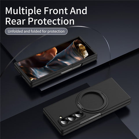 Magnetic Phone Case for Samsung Galaxy Z Fold Special Ring Kickstand Hard PC Cover with Tempered Glass Screen Film