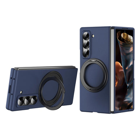 Magnetic Phone Case for Samsung Galaxy Z Fold Special Ring Kickstand Hard PC Cover with Tempered Glass Screen Film