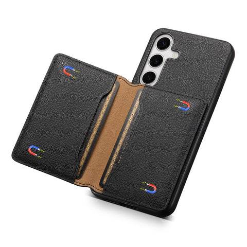For Samsung Galaxy S25 Case with Card Slots Kickstand Calf Texture Leather Phone Back Cover