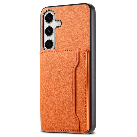 For Samsung Galaxy S25 Case with Card Slots Kickstand Calf Texture Leather Phone Back Cover