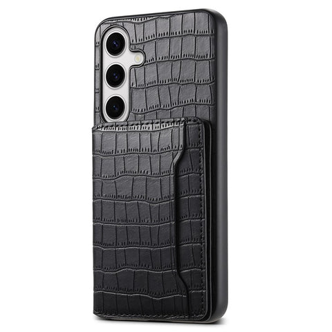 For Samsung Galaxy S25 Case Card Holder Kickstand Crocodile Texture Leather Back Phone Cover