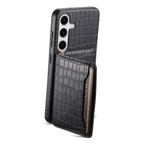For Samsung Galaxy S25 Case Card Holder Kickstand Crocodile Texture Leather Back Phone Cover