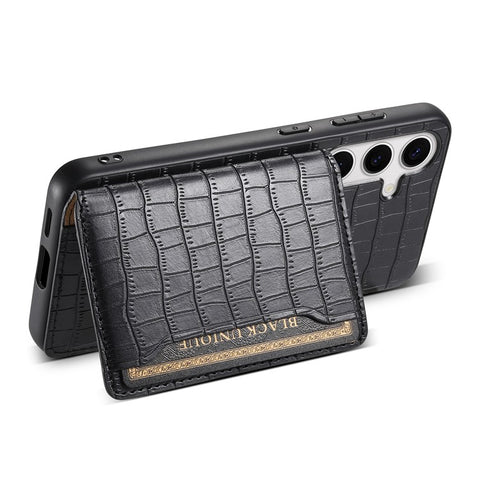 For Samsung Galaxy S25 Case Card Holder Kickstand Crocodile Texture Leather Back Phone Cover