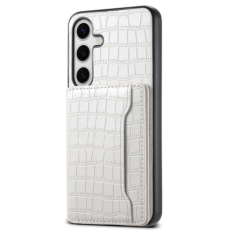 For Samsung Galaxy S25 Case Card Holder Kickstand Crocodile Texture Leather Back Phone Cover