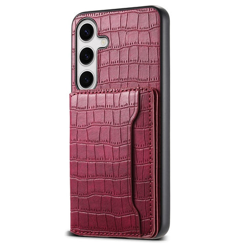 For Samsung Galaxy S25 Case Card Holder Kickstand Crocodile Texture Leather Back Phone Cover