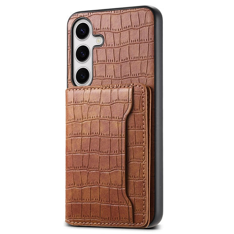 For Samsung Galaxy S25 Case Card Holder Kickstand Crocodile Texture Leather Back Phone Cover