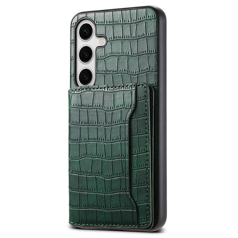 For Samsung Galaxy S25 Case Card Holder Kickstand Crocodile Texture Leather Back Phone Cover