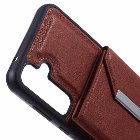 For Samsung Galaxy S25 Case Card Bag Kickstand TPU + PU Phone Cover