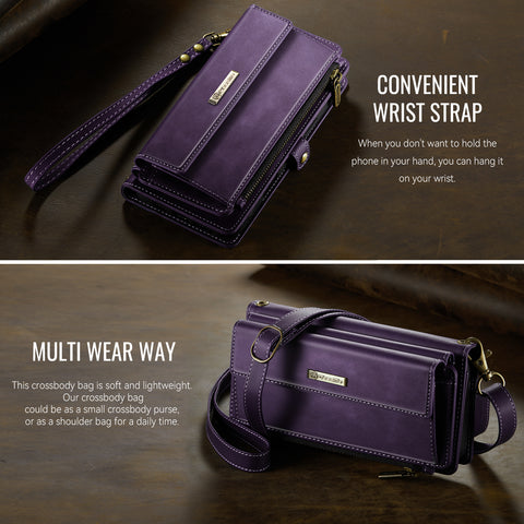 CASEME For Samsung Galaxy S25 Case  C39 RFID Blocking Zipper Wallet Stand Leather Cover with Strap