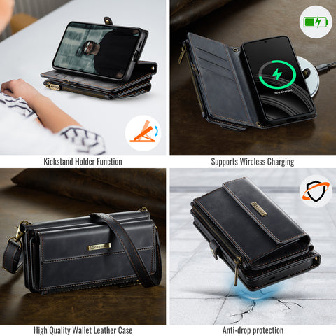 CASEME For Samsung Galaxy S25 Case  C39 RFID Blocking Zipper Wallet Stand Leather Cover with Strap