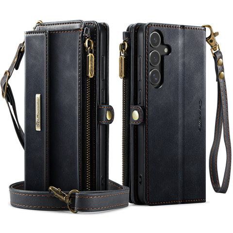 CASEME For Samsung Galaxy S25 Case  C39 RFID Blocking Zipper Wallet Stand Leather Cover with Strap