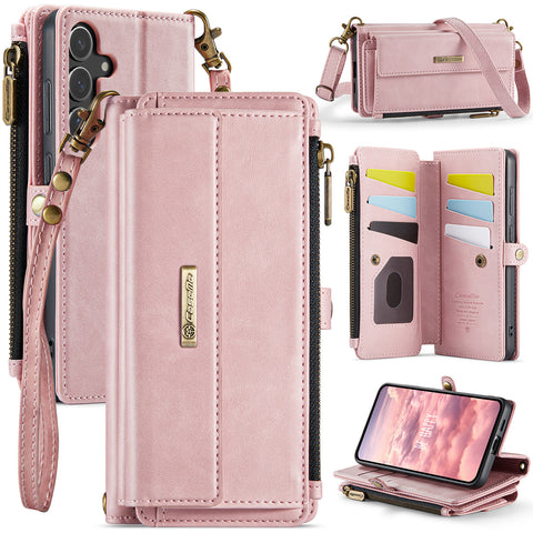 CASEME For Samsung Galaxy S25 Case  C39 RFID Blocking Zipper Wallet Stand Leather Cover with Strap