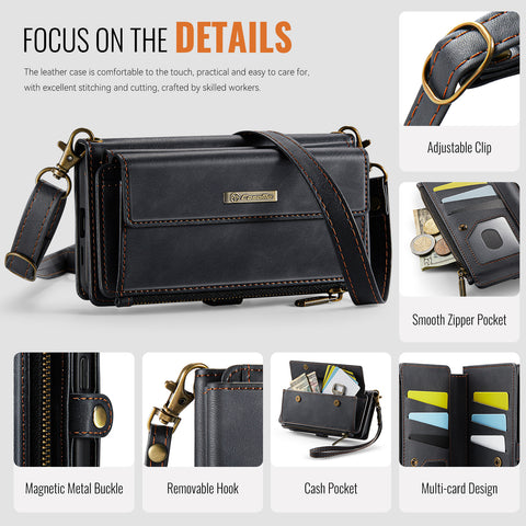 CASEME For Samsung Galaxy S25 Case  C39 RFID Blocking Zipper Wallet Stand Leather Cover with Strap