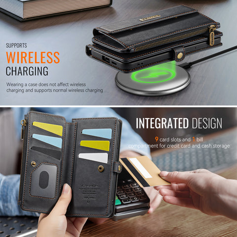 CASEME For Samsung Galaxy S25 Case  C39 RFID Blocking Zipper Wallet Stand Leather Cover with Strap