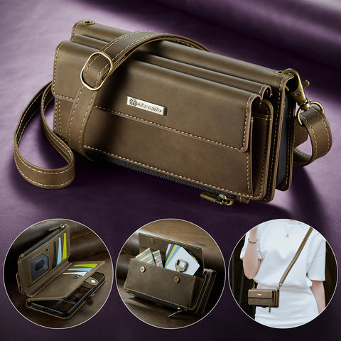 CASEME For Samsung Galaxy S25 Case  C39 RFID Blocking Zipper Wallet Stand Leather Cover with Strap