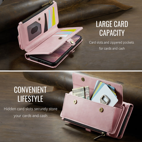 CASEME For Samsung Galaxy S25 Case  C39 RFID Blocking Zipper Wallet Stand Leather Cover with Strap