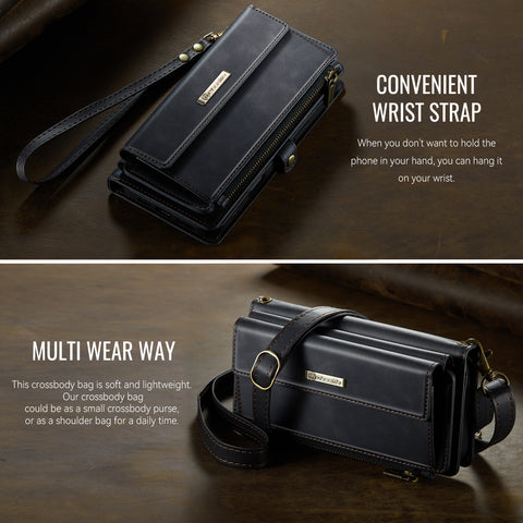 CASEME For Samsung Galaxy S25 Case  C39 RFID Blocking Zipper Wallet Stand Leather Cover with Strap