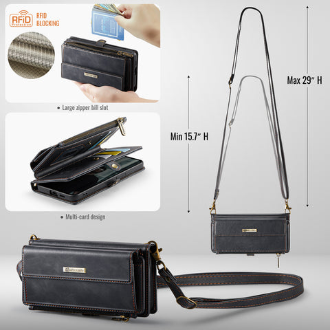 CASEME For Samsung Galaxy S25 Case  C39 RFID Blocking Zipper Wallet Stand Leather Cover with Strap