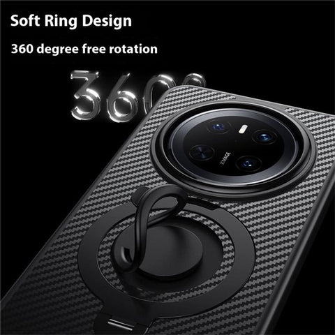 For Huawei Mate 70 Magnetic Case Kickstand Carbon Fiber Texture PC + TPU Back Cover with Silicone Ring