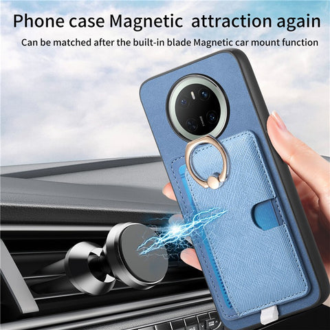 For Huawei Mate 70 Case Ring Kickstand Leather + TPU + PC Phone Cover Detachable Card Holder