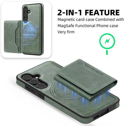 For Samsung Galaxy S25 Magnetic Case Leather Back Phone Cover with Detachable Card Bag