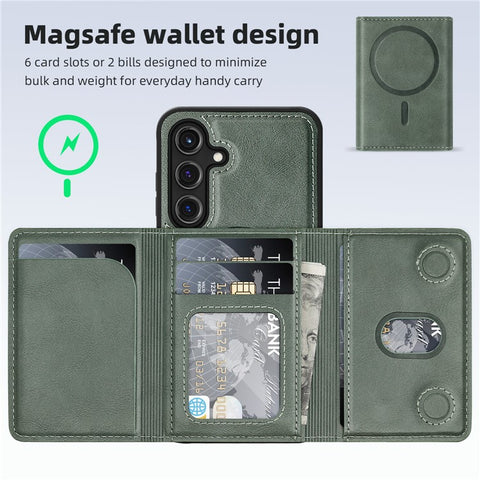 For Samsung Galaxy S25 Magnetic Case Leather Back Phone Cover with Detachable Card Bag