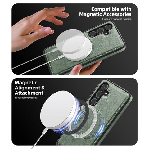 For Samsung Galaxy S25 Magnetic Case Leather Back Phone Cover with Detachable Card Bag