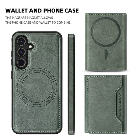 For Samsung Galaxy S25 Magnetic Case Leather Back Phone Cover with Detachable Card Bag