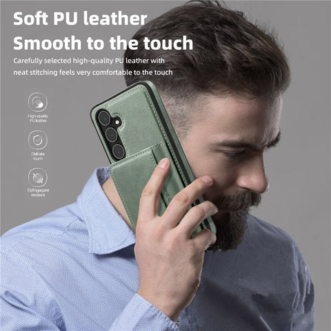 For Samsung Galaxy S25 Magnetic Case Leather Back Phone Cover with Detachable Card Bag